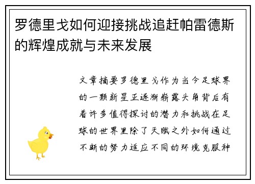 罗德里戈如何迎接挑战追赶帕雷德斯的辉煌成就与未来发展 罗德里戈如何迎接挑战追赶帕雷德斯的辉煌成就与未来发展